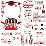 Luluy Party Decorations Graduation Party Photo Booth Props Kit Class Of 2025 Decorations, Congrats Grad Celebration Supplies Set, Red \u0026 Black Party Favors Graduation Party Summer Clearance